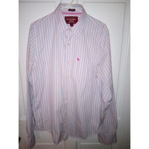 Abercrombie & Fitch Shirt Mens‎ Extra Large Blue Striped Button Up Collar Pink